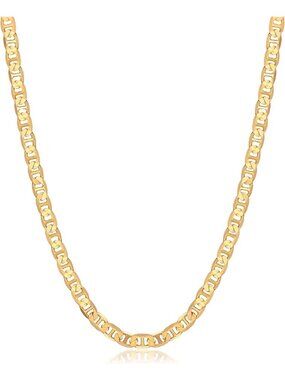 18K Gold Plated Mariner Chain Necklace for Women - Flat Marina Style, Made in
